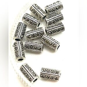Lot of 6 New Marcasite Tube Beads